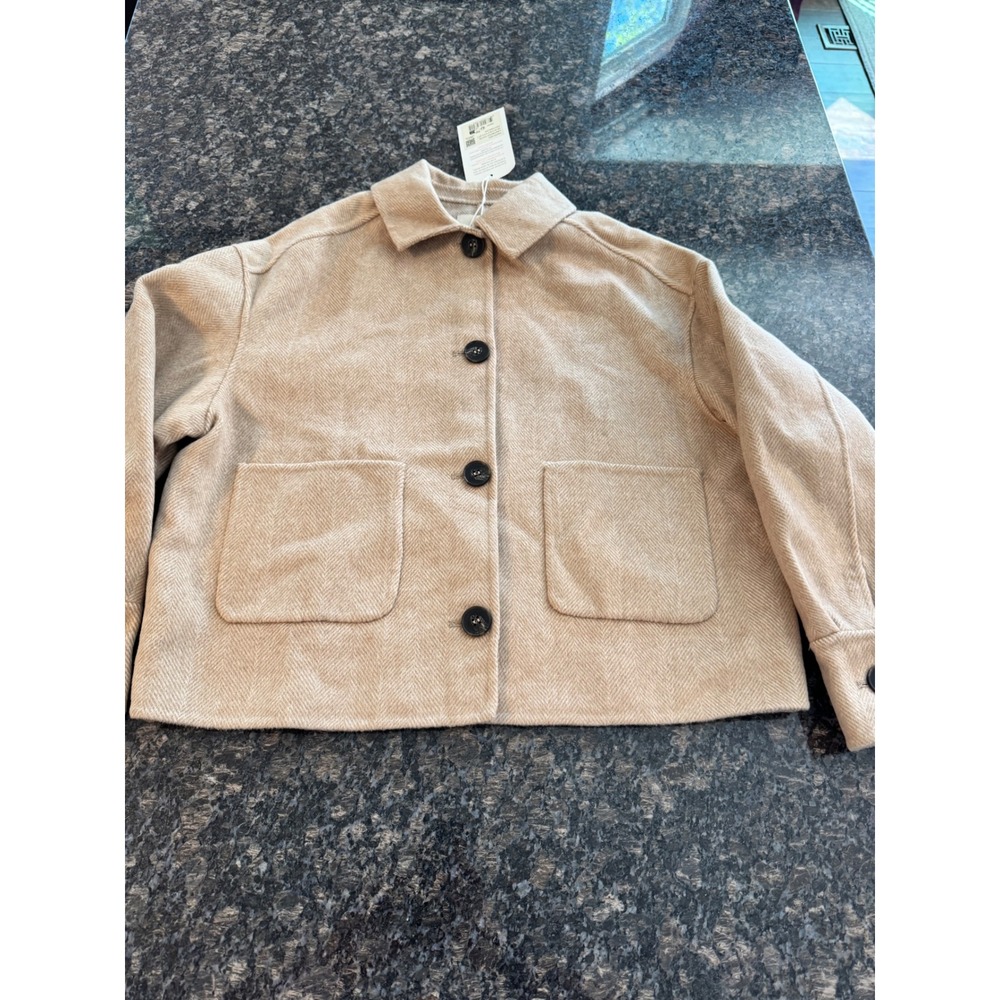 Sezane Mia Jacket Chevrons Taupe Wool Blend Herringbone Shacket US 4 FR 36 NEW - Picture 2 of 10